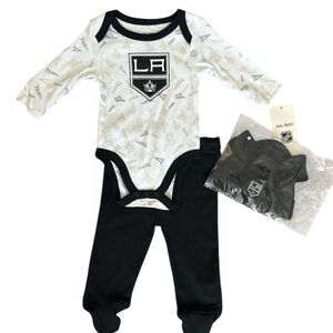 Los Angeles Kings Infant Dream Team Hat, Pants & Bodysuit Set-White/Black| 0-3M